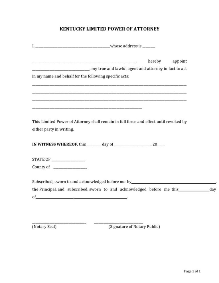 Free Kentucky Power Of Attorney Forms PDF Word