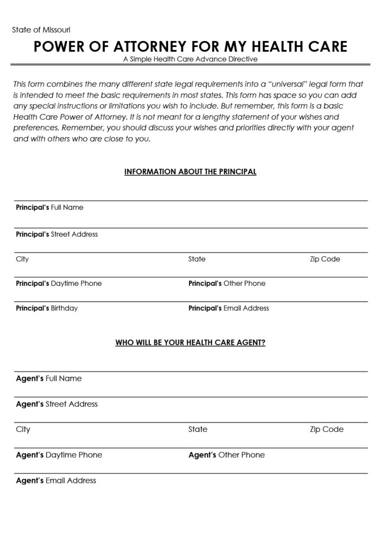 Free Missouri Power Of Attorney Forms 9 Types PDF Word