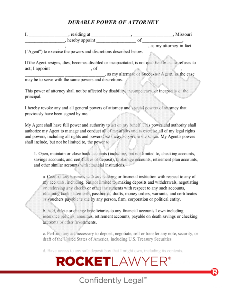 Free Missouri Power Of Attorney Template Rocket Lawyer