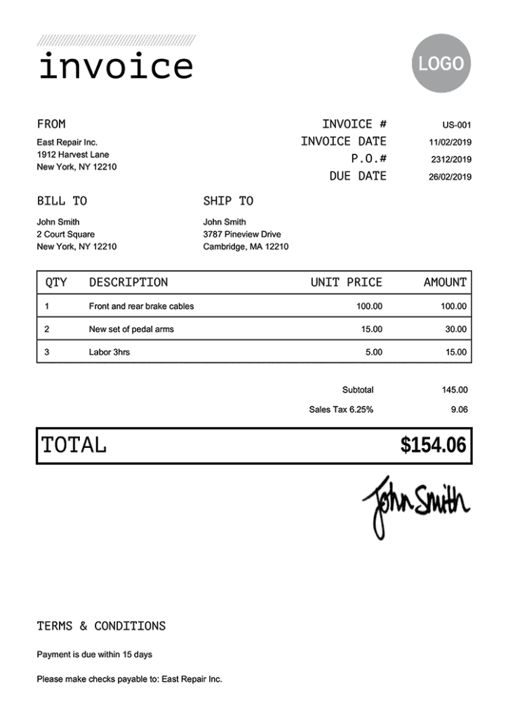 Free PDF Invoice Templates 100 Styles To Print Email