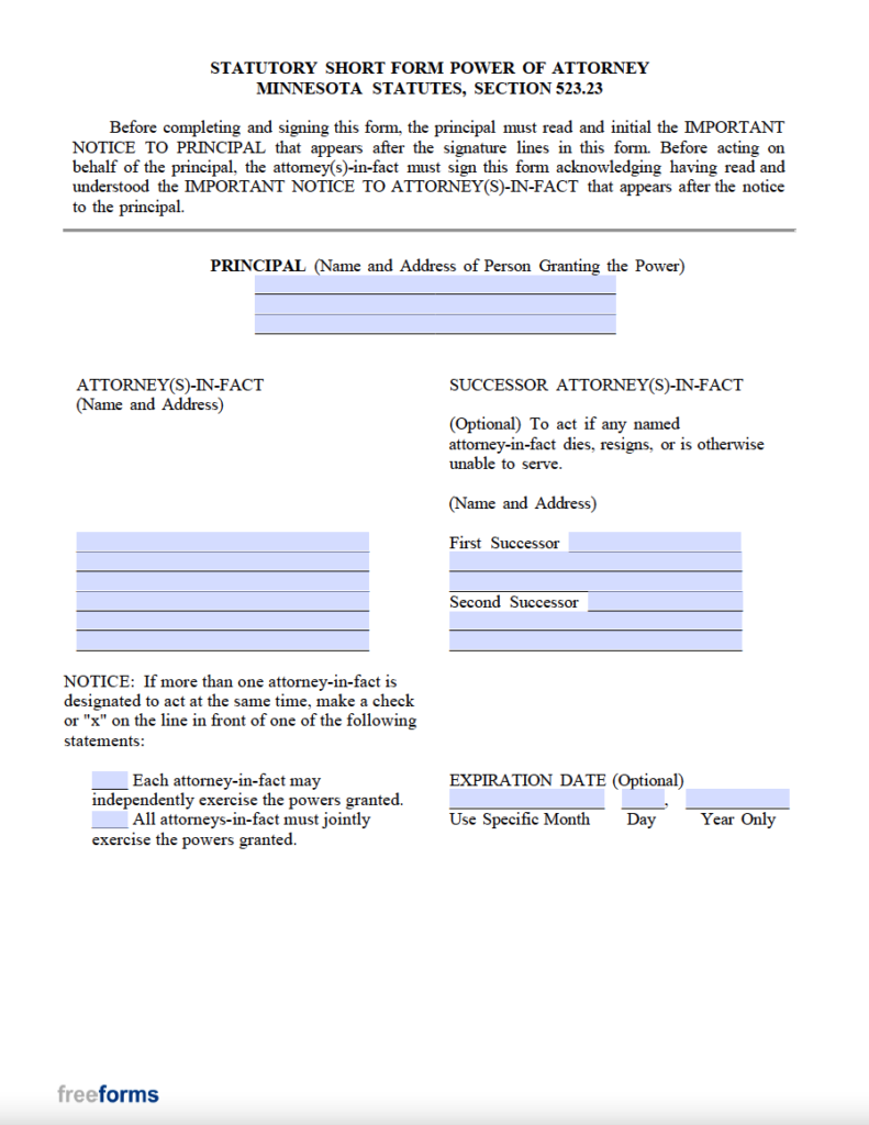 Free Power Of Attorney Form Minnesota Sample Sample Power Of Attorney 