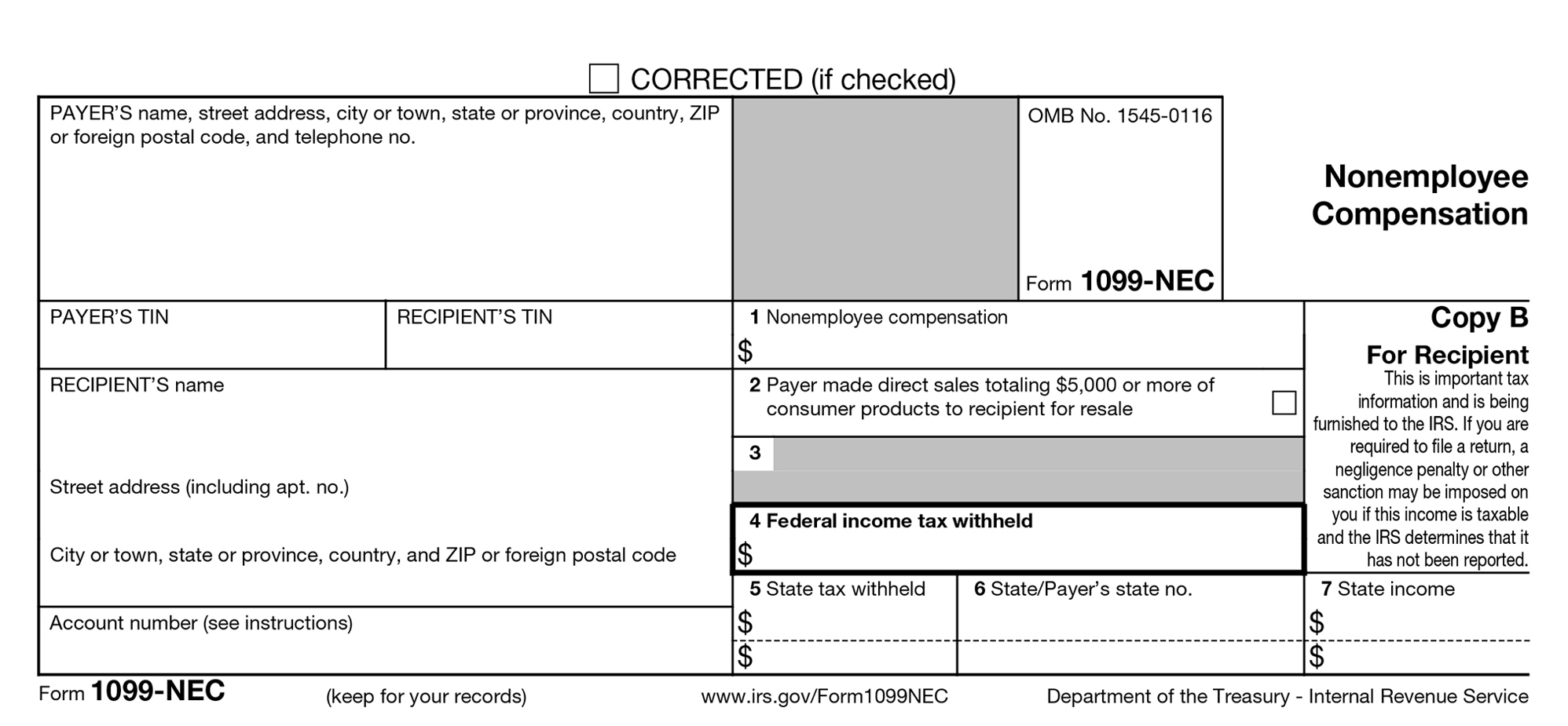 Free Printable 1099 Nec Form 2021 From Irs