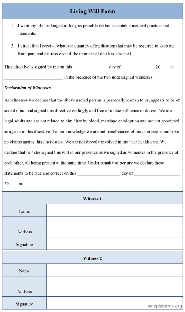 Free Printable Blank Living Will Forms Printable Forms Free Online