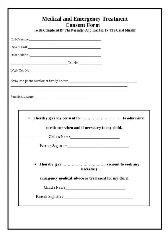 Free Printable Child Medical Consent Form Template Business