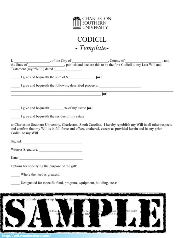 Free Printable Codicil Form