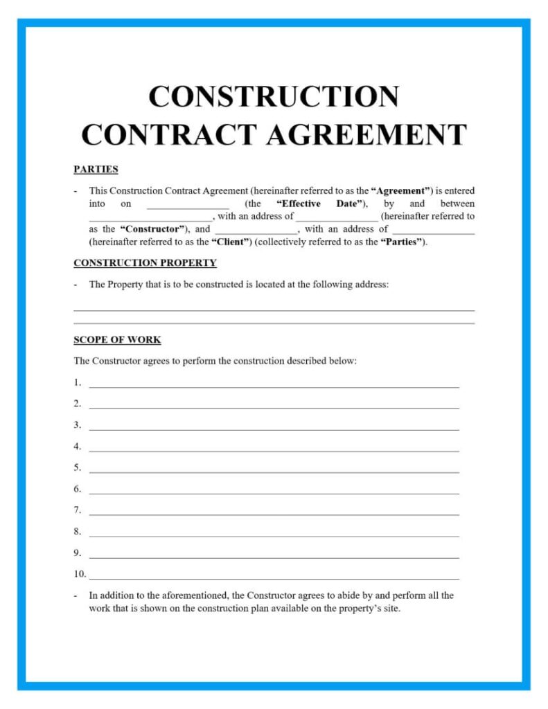 Free Printable Construction Contracts Forms Printable Forms Free Online