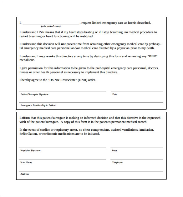 Free Printable Dnr Forms This Do Not Resuscitate Order Can Be Kept In A 