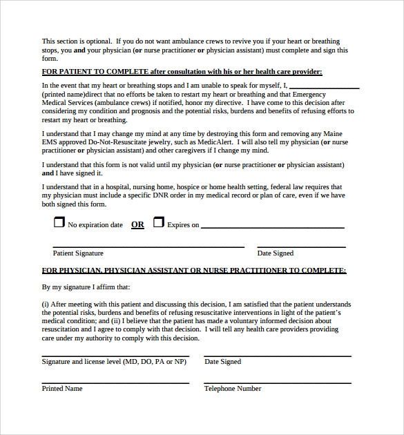 Free Printable Dnr Forms