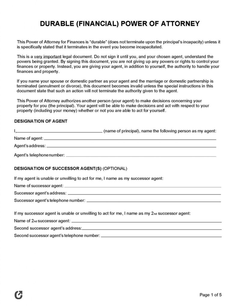 Free Printable Durable Power Of Attorney Forms