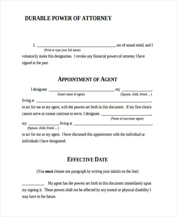 Free Printable Durable Power Of Attorney Forms