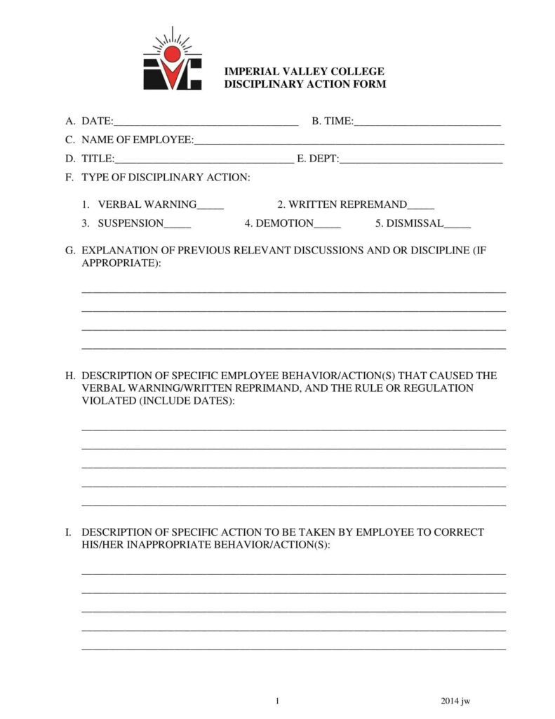 Free Printable Employee Write Up Form Templates Word Example