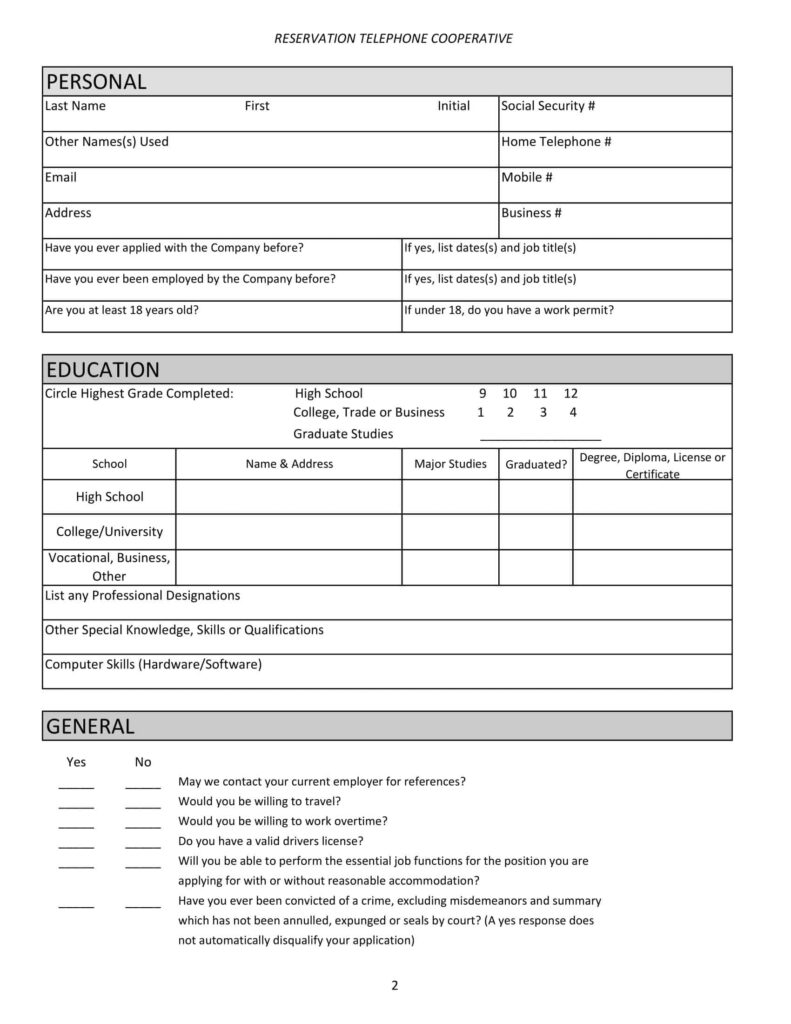 Free Printable Employment Job Application Form Templates PDF 