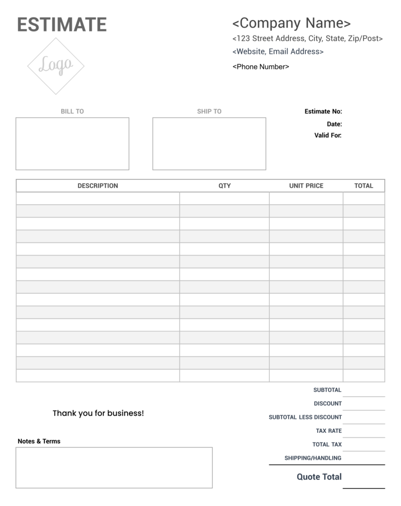 Free Printable Estimate Forms