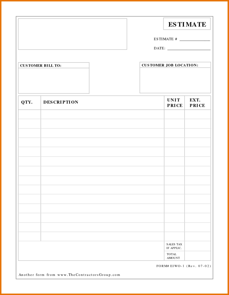 Free Printable Estimate Forms