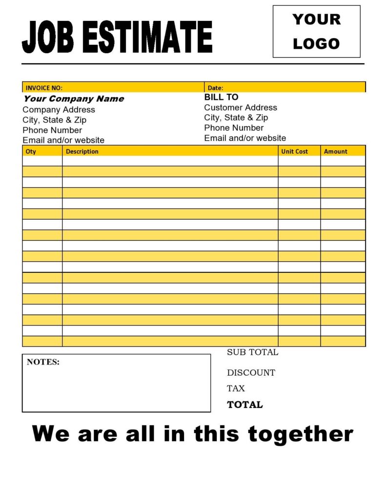 Free Printable Estimate Forms