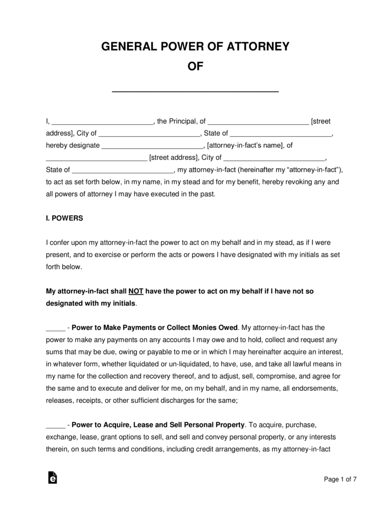 Free Printable General Power Of Attorney Form