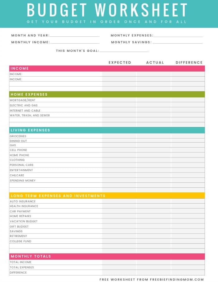 FREE Printable Household Budget Worksheet Freebie Finding Mom