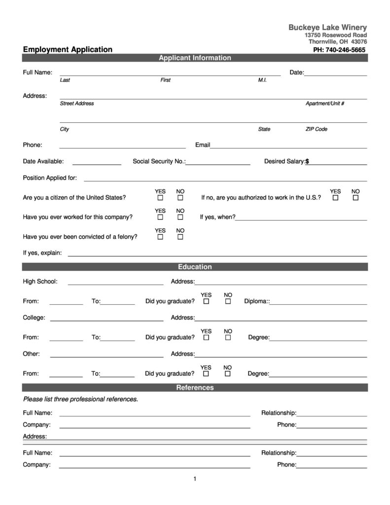 Free Printable Job Application Template