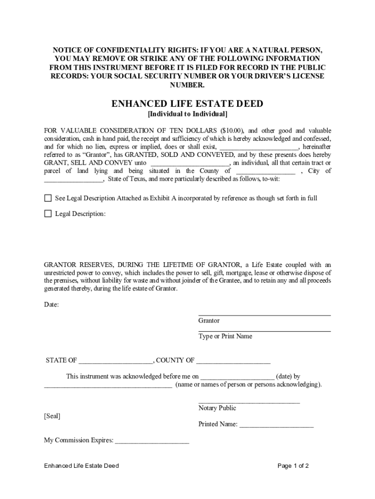 Free Printable Lady Bird Deed Florida Form