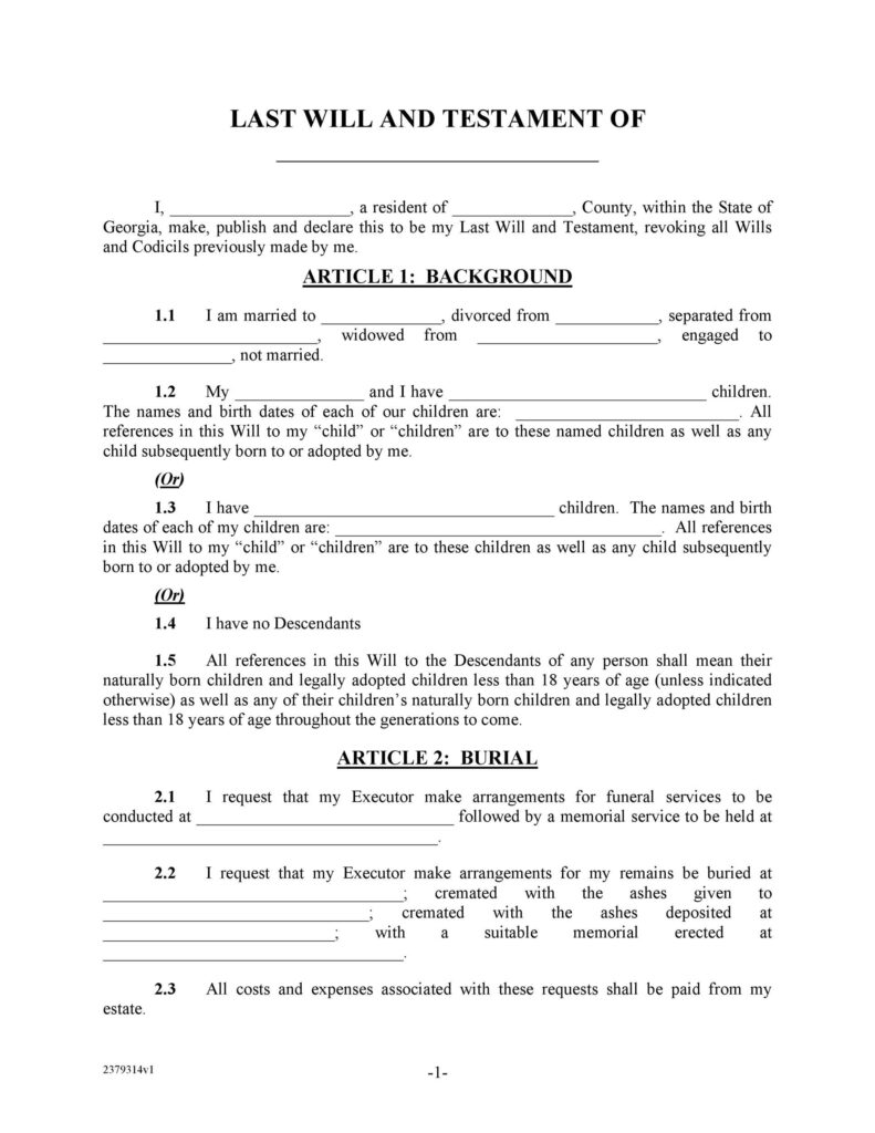 Free Printable Last Will And Testament Forms