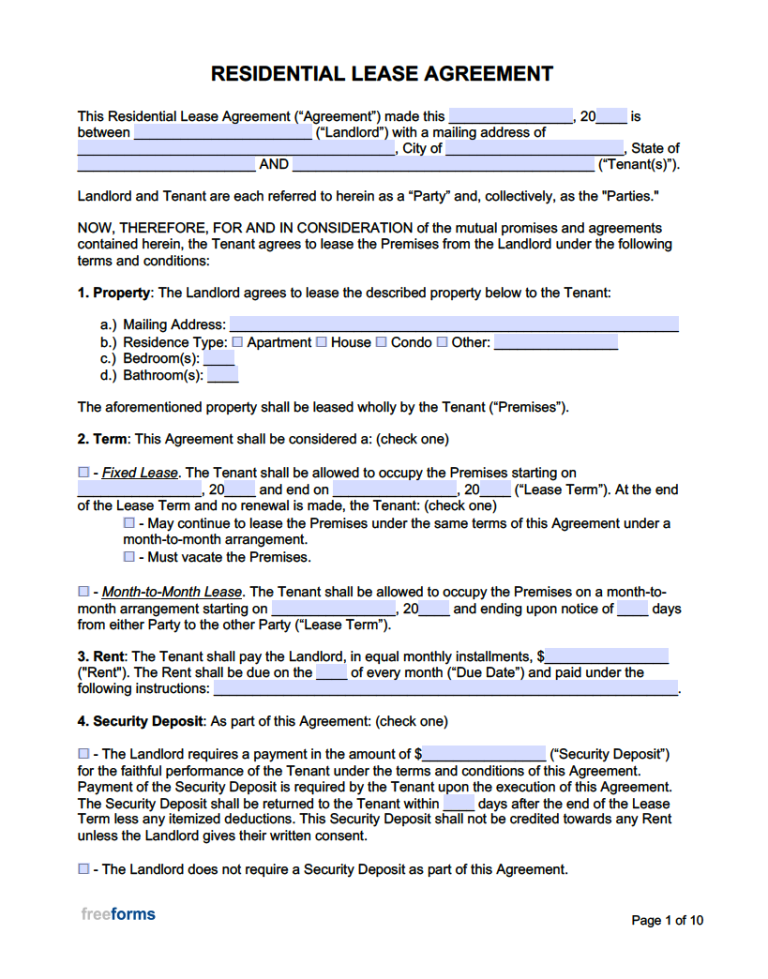 Free Printable Lease Agreement