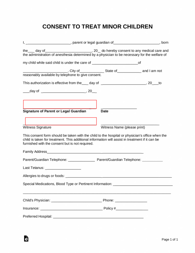 Free Printable Medical Consent Form For Minor Child