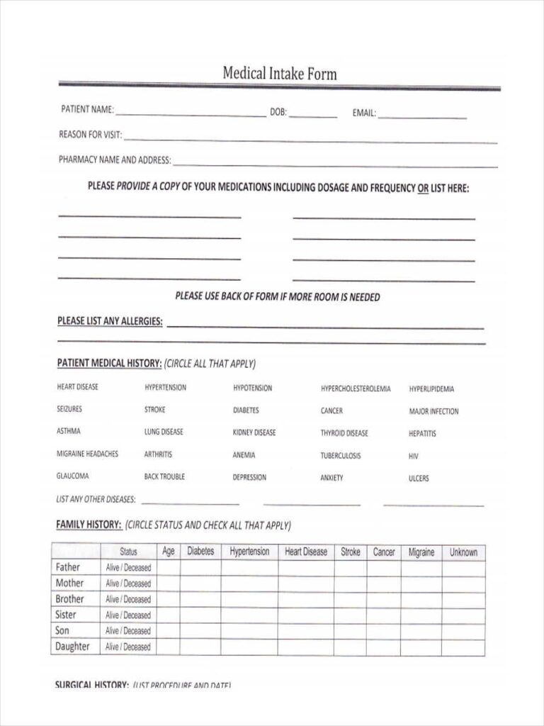 Free Printable Medical Intake Forms Printable Forms Free Online