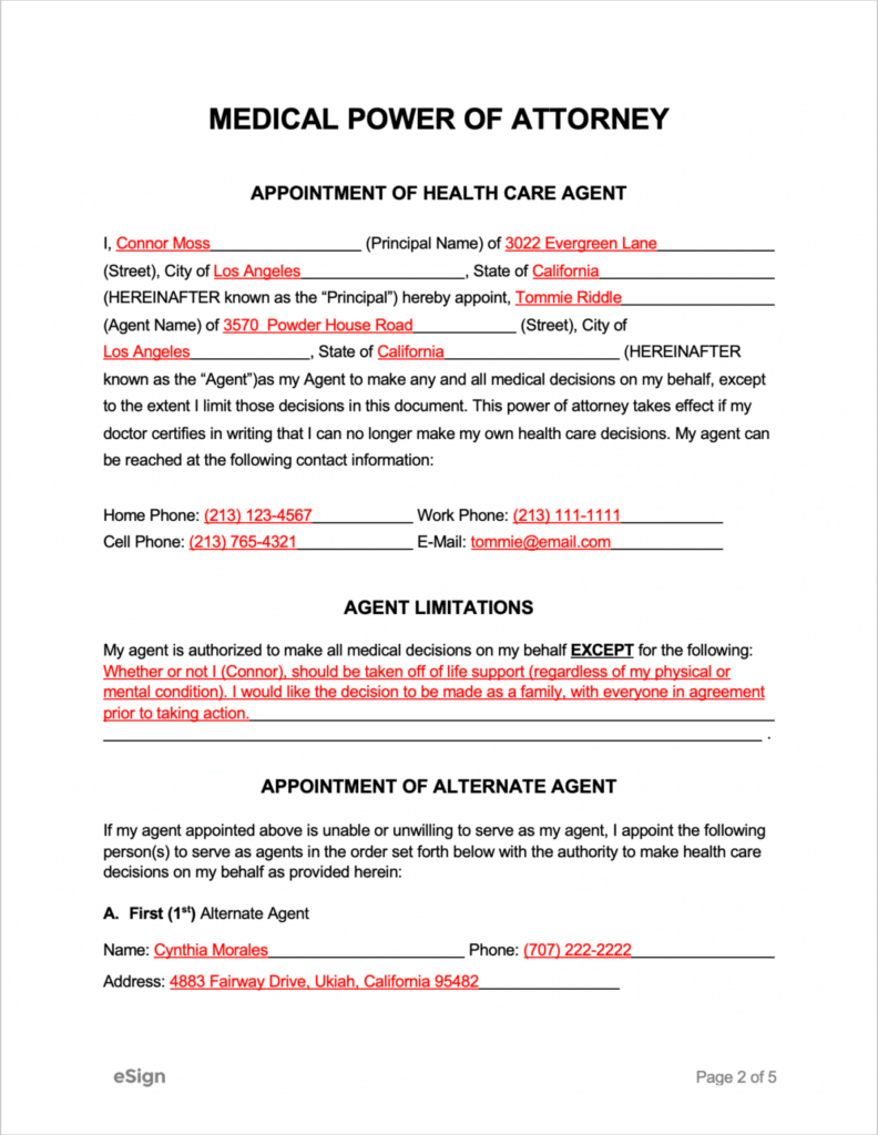 Free Printable Medical Power Of Attorney Form