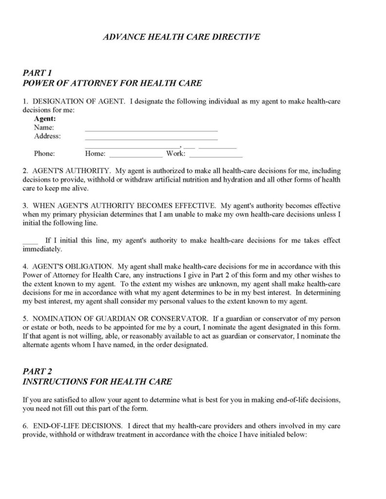 Free Printable Medical Power Of Attorney Form