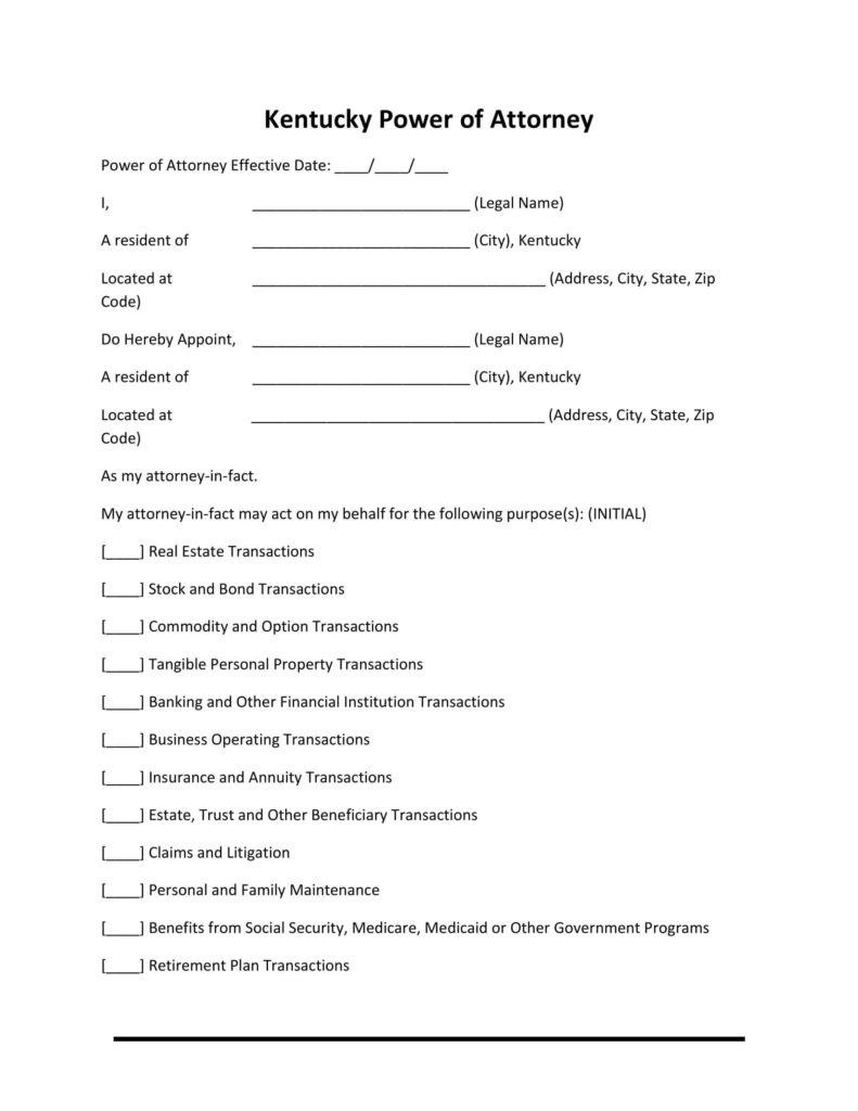 Free Printable Medical Power Of Attorney Form Kentucky