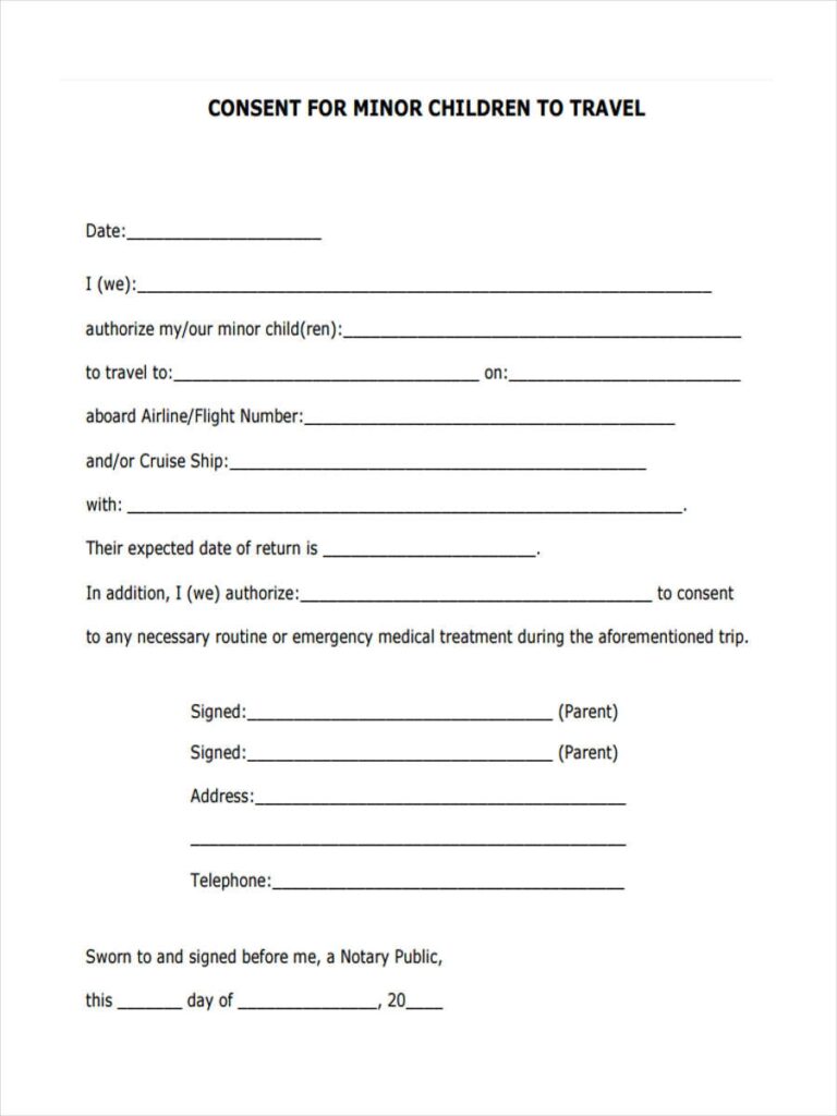 Free Printable Minor Travel Consent Form