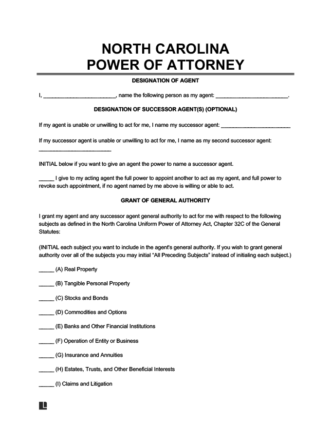 Free Printable Nc Power Of Attorney Form