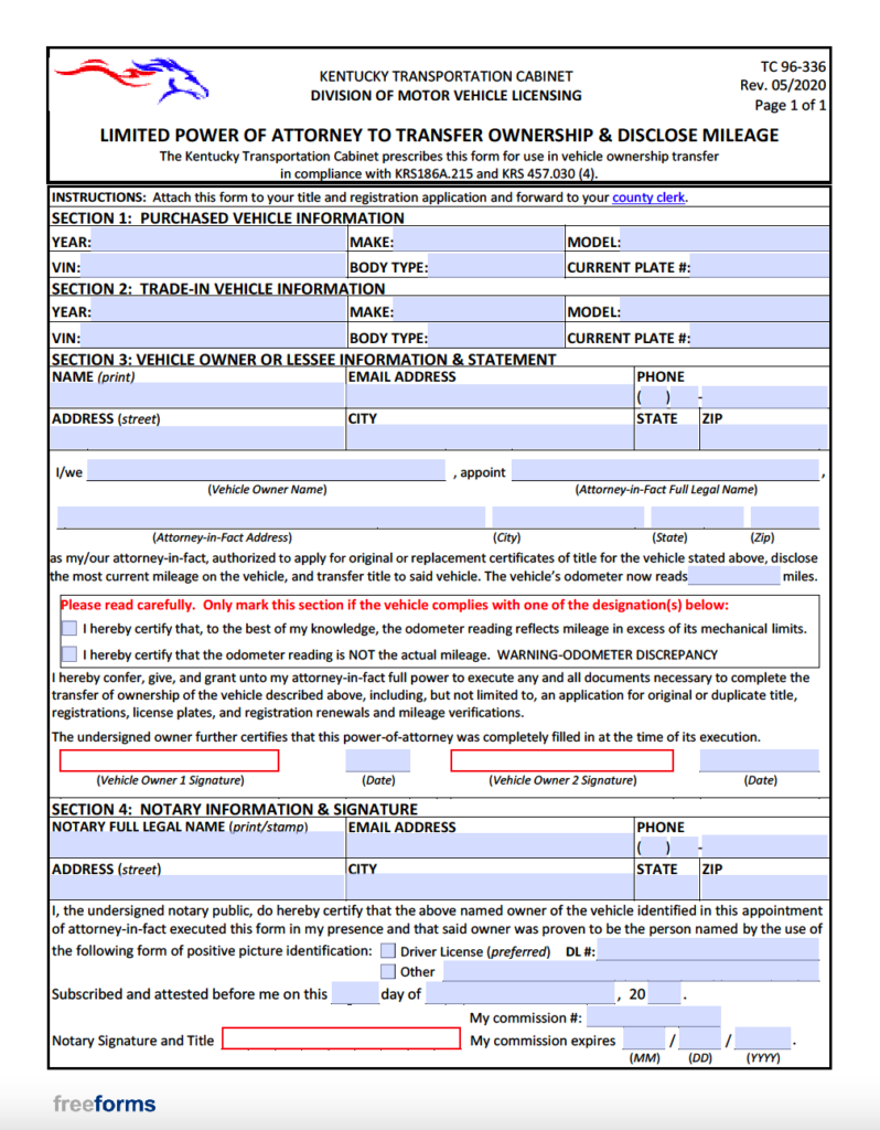 Free Printable Power Of Attorney Form Kentucky