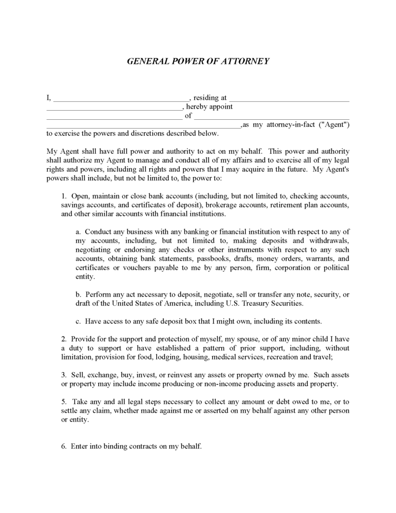 Free Printable Power Of Attorney Forms For All 50 States