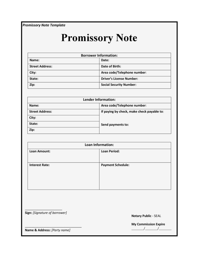 Free Printable Promissory Note Template