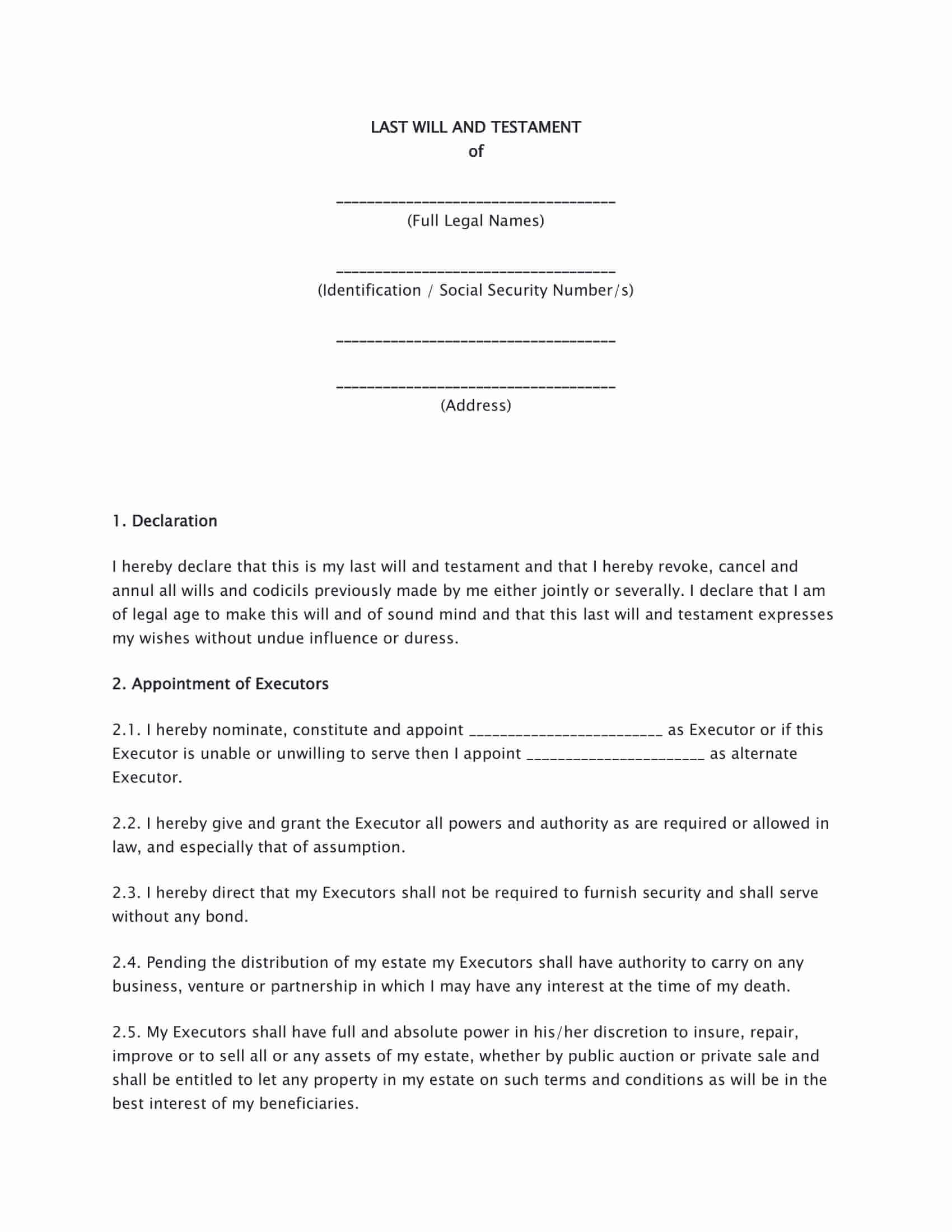 Free Printable Simple Last Will And Testament Forms Printable Forms