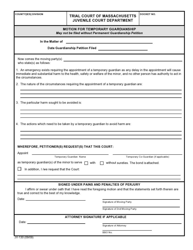 Free Printable Temporary Guardianship Forms Printable Forms Free Online