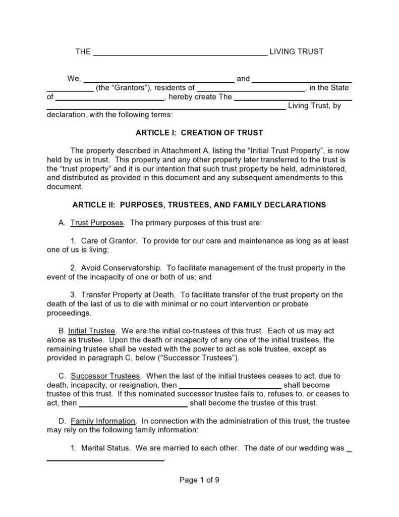 Free Printable Trust Forms