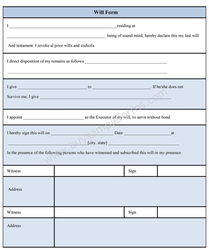 Free Printable Will Forms