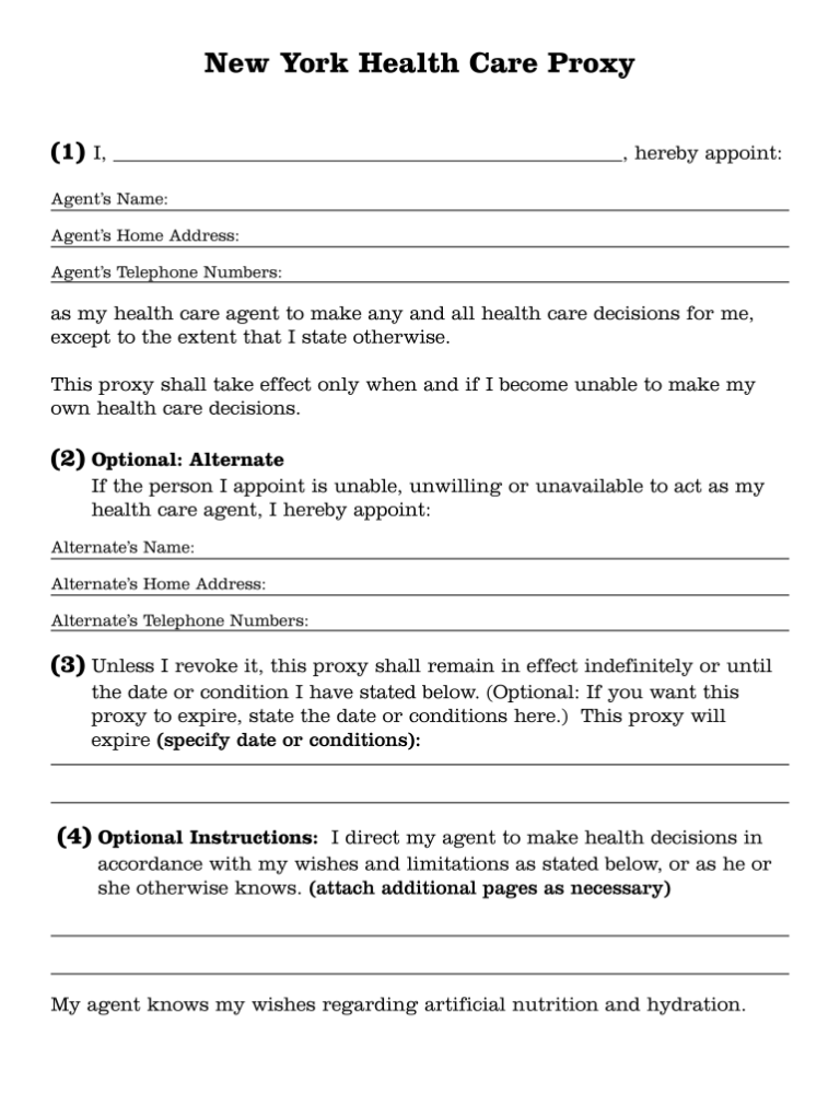 Health Care Proxy Form Ny Fill Online Printable Fillable Blank 