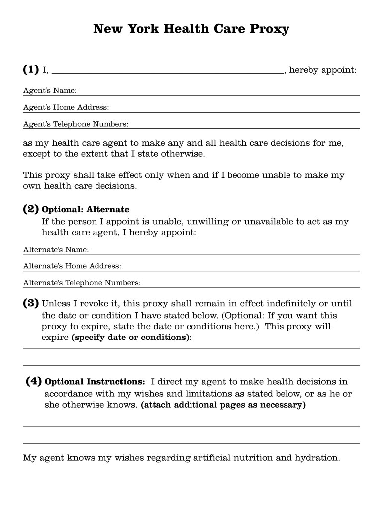 Health Care Proxy Form Ny Fill Online Printable Fillable Blank