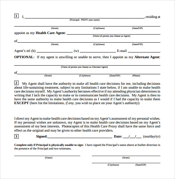 Health Care Proxy Form Printable Printable Forms Free Online