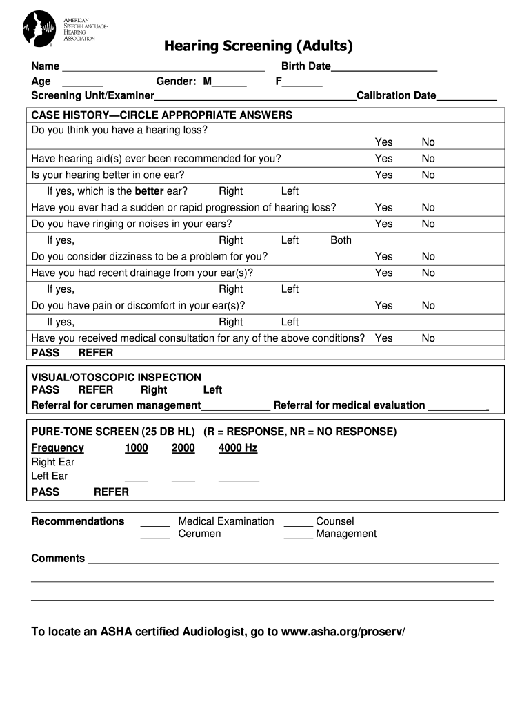 Hearing Screening Form Fill Online Printable Fillable Blank 