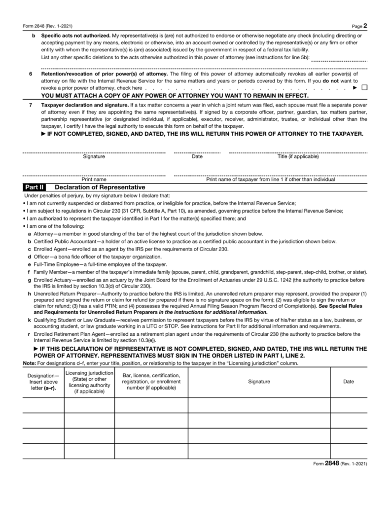 Irs 2848 Fillable Form Printable Forms Free Online