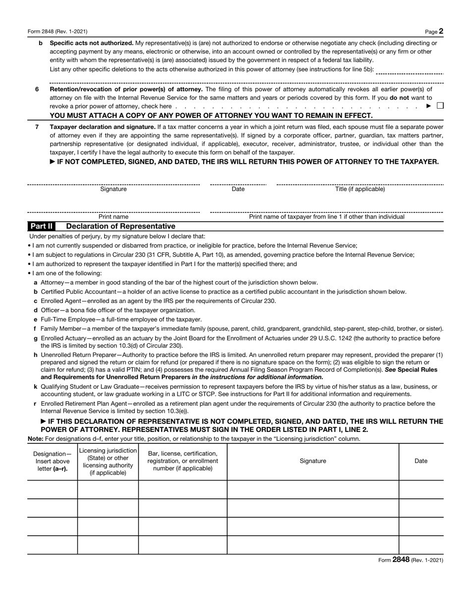 Irs 2848 Fillable Form Printable Forms Free Online