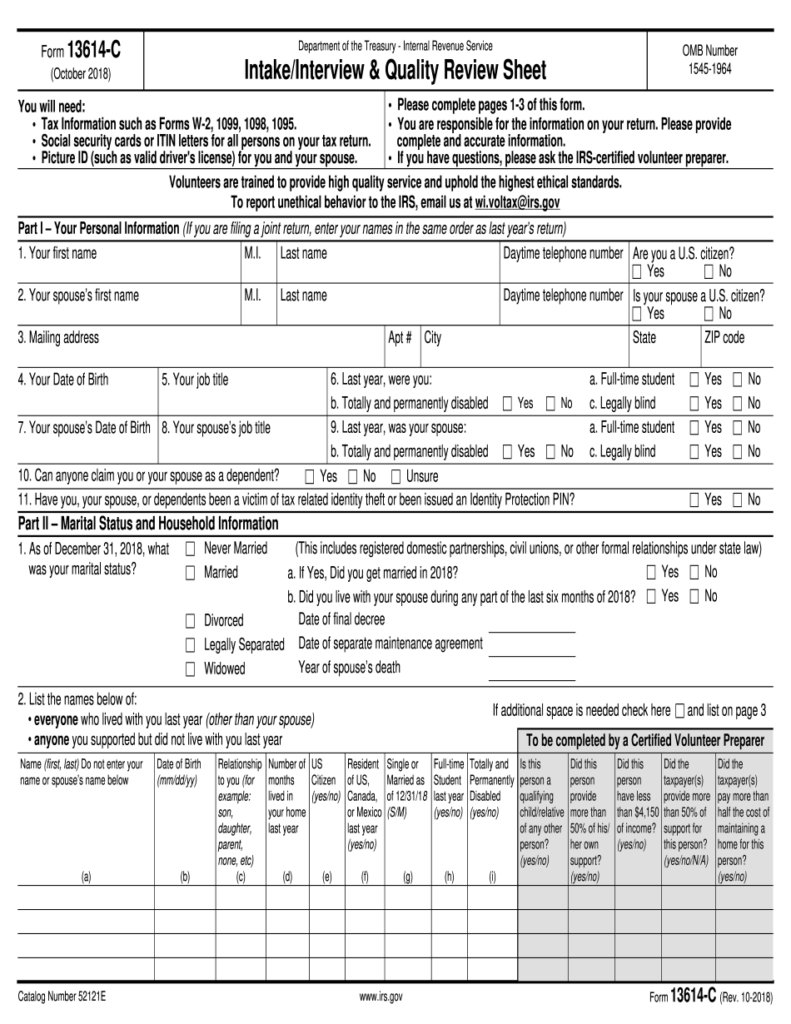 IRS Form 13614 C 2018 2019 Fill Out And Edit Online PDF Template
