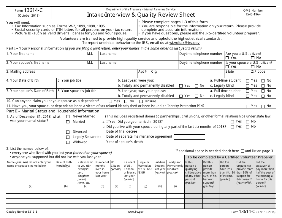 IRS Form 13614 C Fill Out Sign Online And Download Fillable PDF 