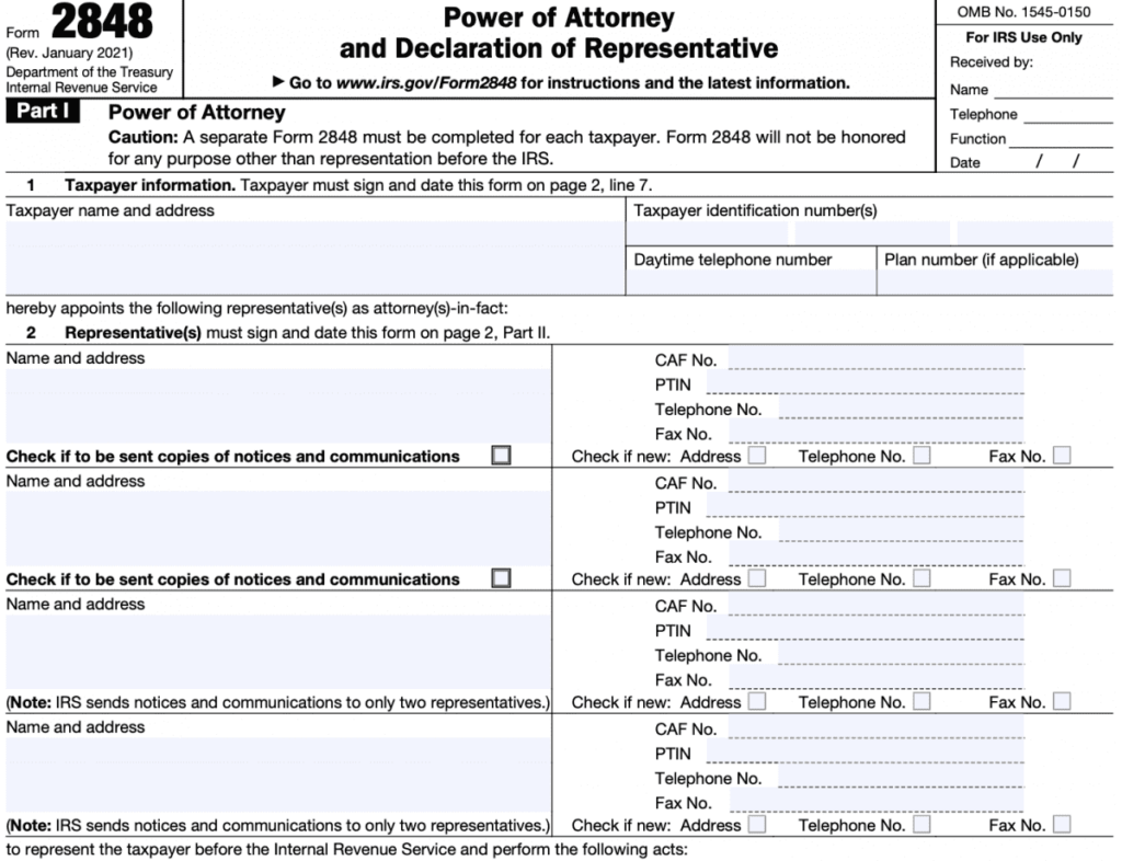 IRS Form 2848 Instructions