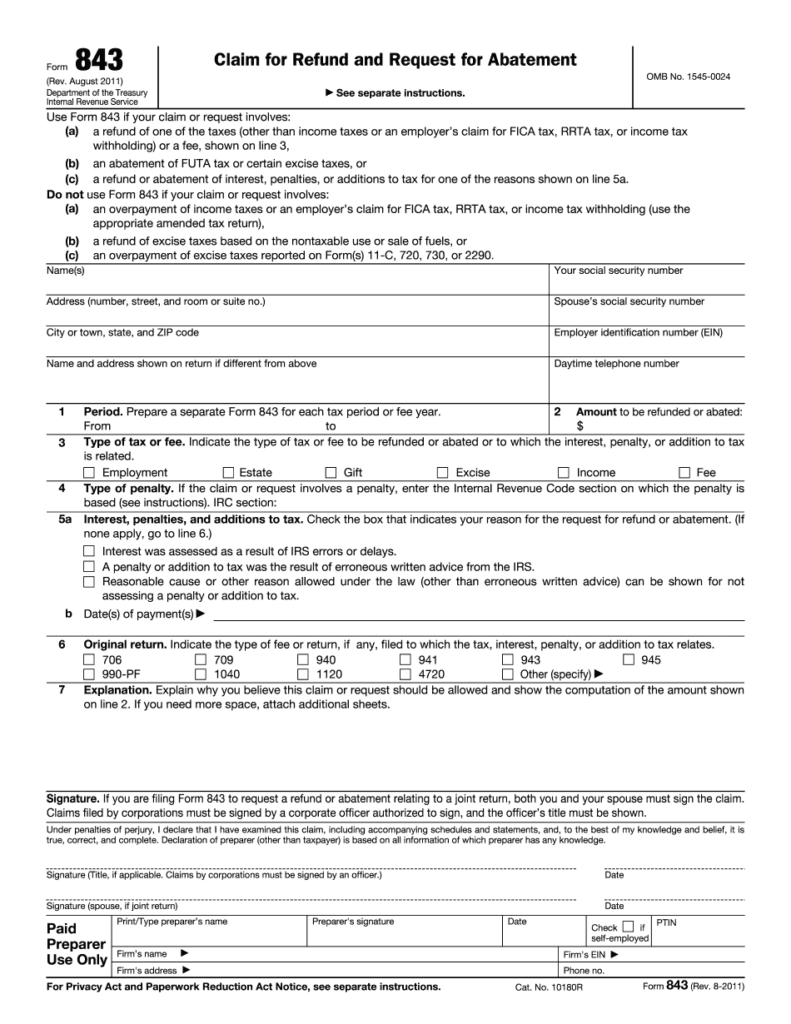 Irs Form 843 Printable