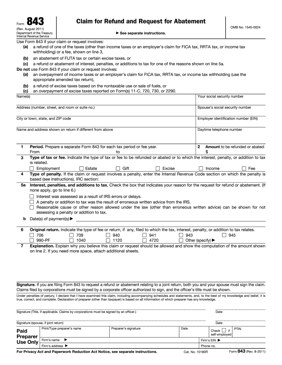 Irs Form 843 Printable